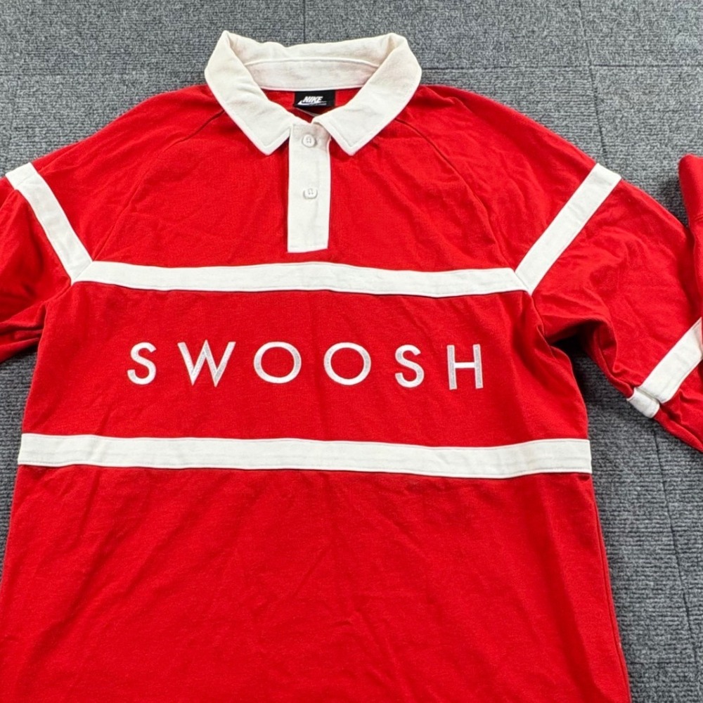 Nike Sportswear Swoosh Long Sleeve Rugby Shirt Red White Mens Small